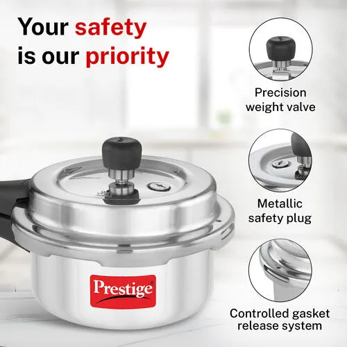 Prestige 2 Litre Aluminium Popular Svachh Outer Lid Pressure Cooker | Deep Lid for Spillage Control | Anti-Bulge Base | Gasket Release System - Detail View